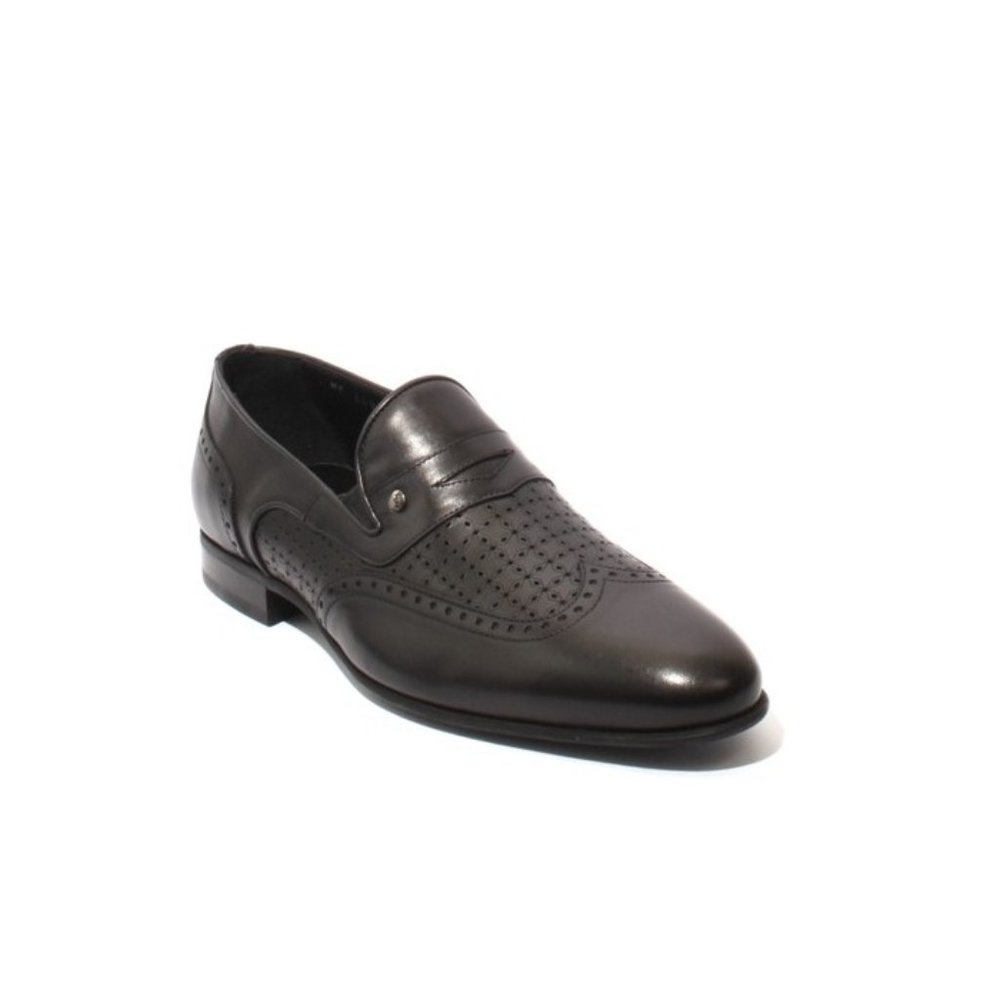 ROBERTO SERPENTINI 44926 Black Leather Slip On Oxfords Shoes